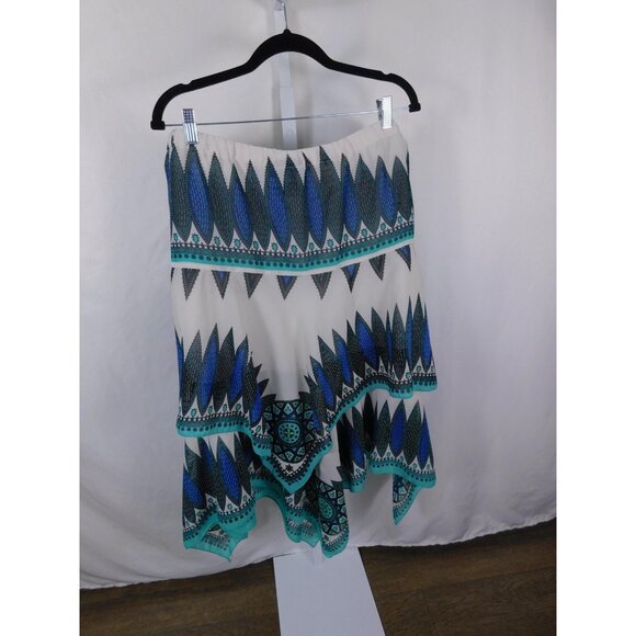Lane Bryant Skirt Womens Plus 20 White Teal Handkerchief Hem Boho Geometric - Picture 5 of 10